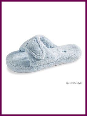 Plush Terry Spa Slide Slipper Open Toe Memory Foam Arch Support Adjustable